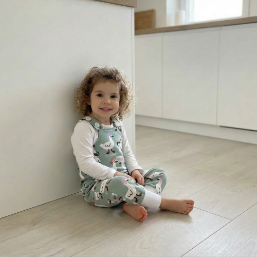 Állítható méretű kék libás kantáros gyerek nadrág